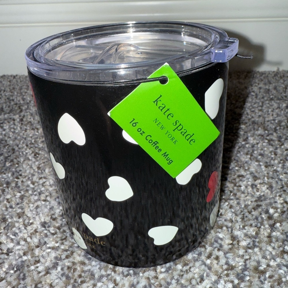 Kate spade black with hearts coffee mug - Picture 2 of 6